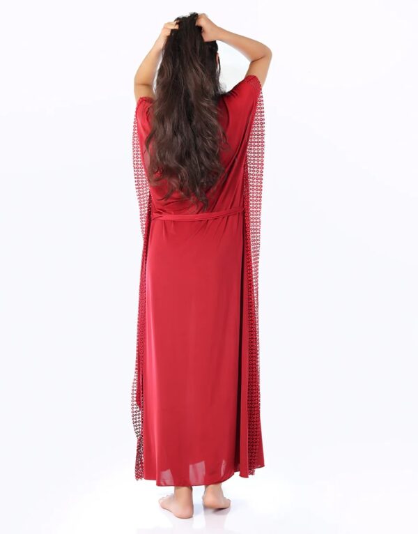 2 PIECE ROUND NECK SIDE LACE LONG NIGHTY -MAROON - Image 2