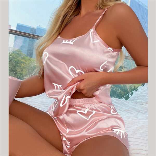 Women Ice Silk Pajamas Sleepwear Pajama Set Camisole Shorts - Image 2