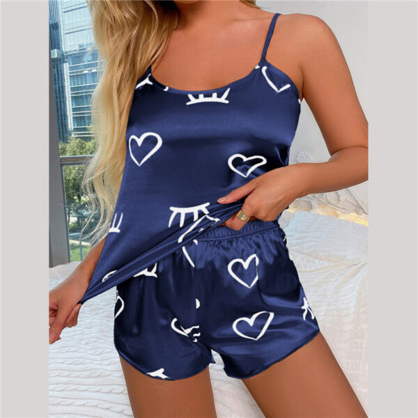 Women Ice Silk Pajamas Sleepwear Pajama Set Camisole Shorts - Image 10