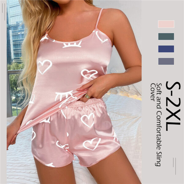 Women Ice Silk Pajamas Sleepwear Pajama Set Camisole Shorts - Image 4